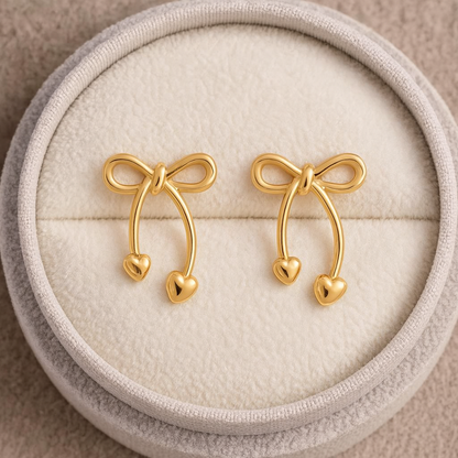 Bow Heart Drop Earrings – 925 Sterling Silver