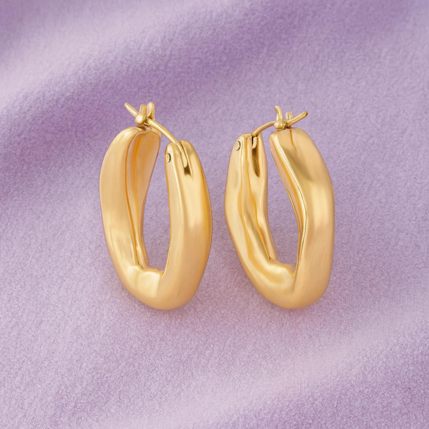 Statement Twisted Oval Hoop Earrings 925 Sterling Silver Gold Plated