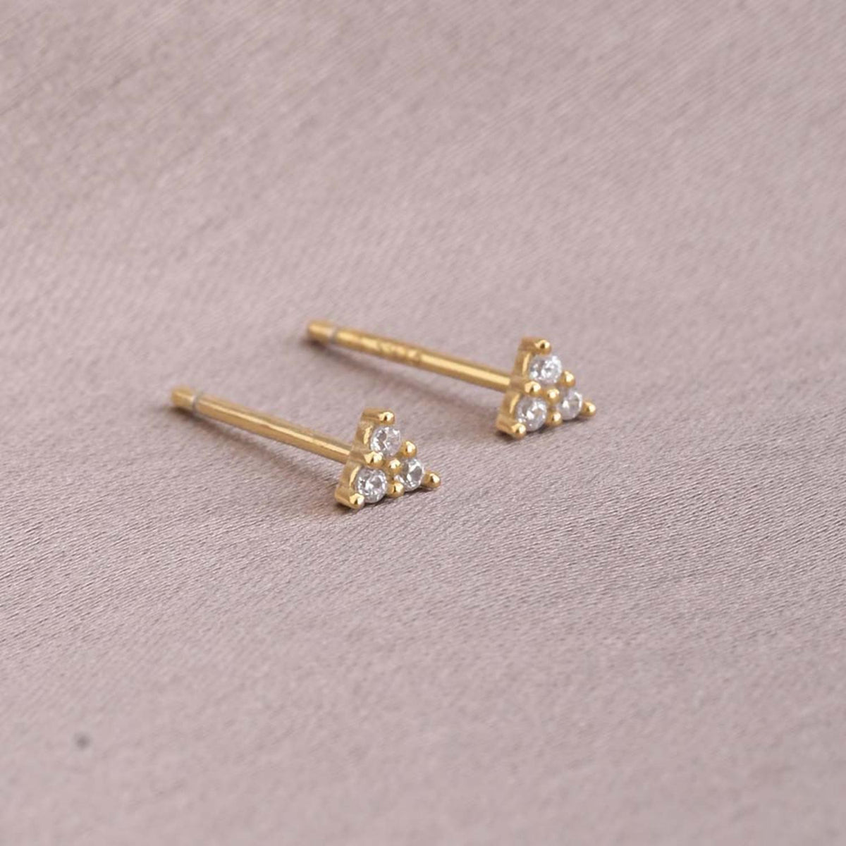 Triangle Three-Stone CZ Stud Earrings – 925 Sterling Silver