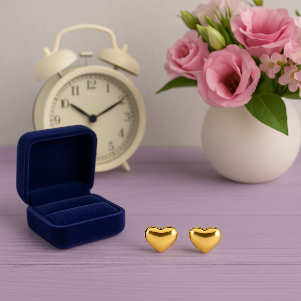 Classic Heart Stud Earrings 925 Sterling Silver Yellow Plated