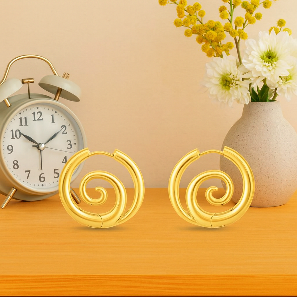 Spiral Hoop Earrings 925 Sterling Silver Yellow Plated