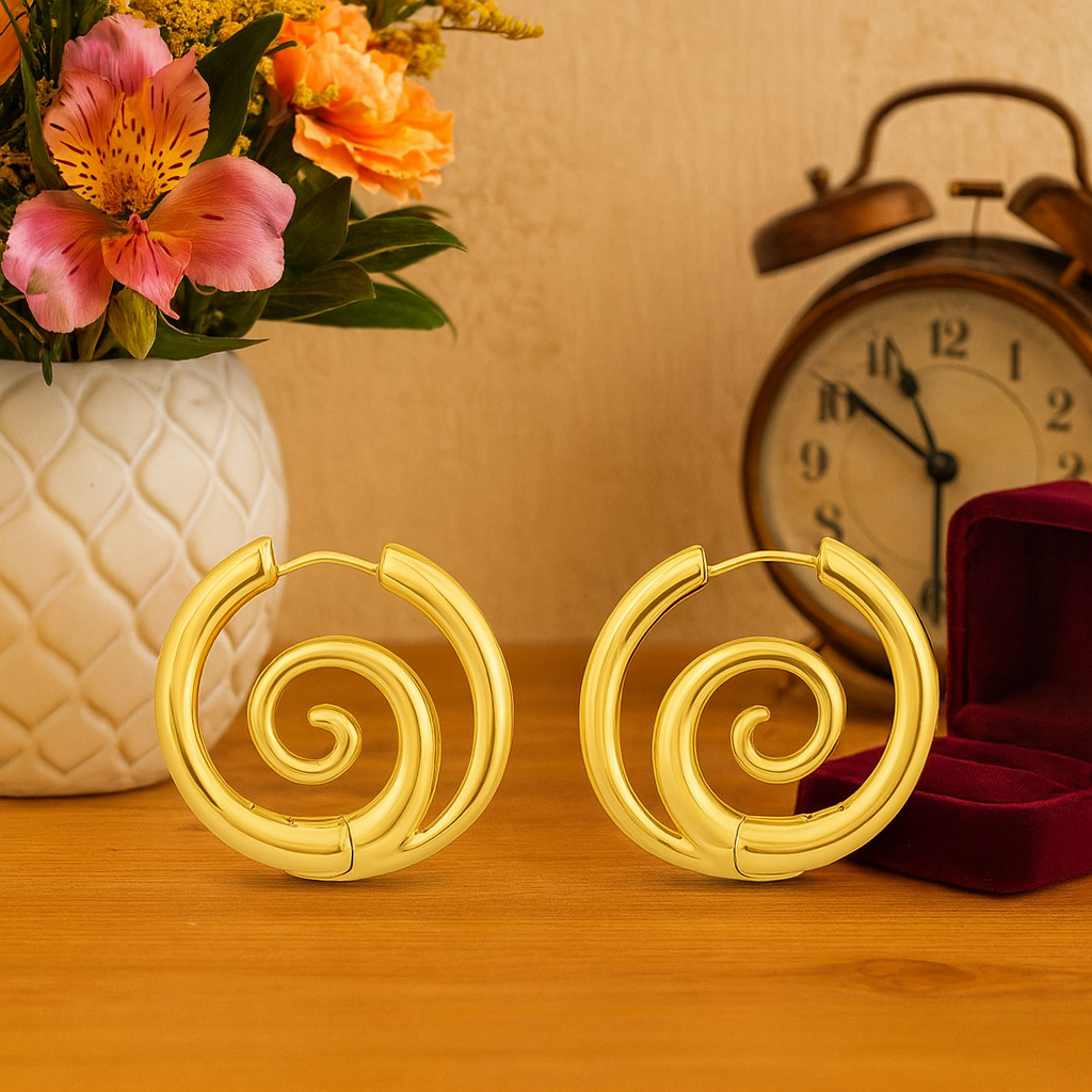 Spiral Hoop Earrings 925 Sterling Silver Yellow Plated