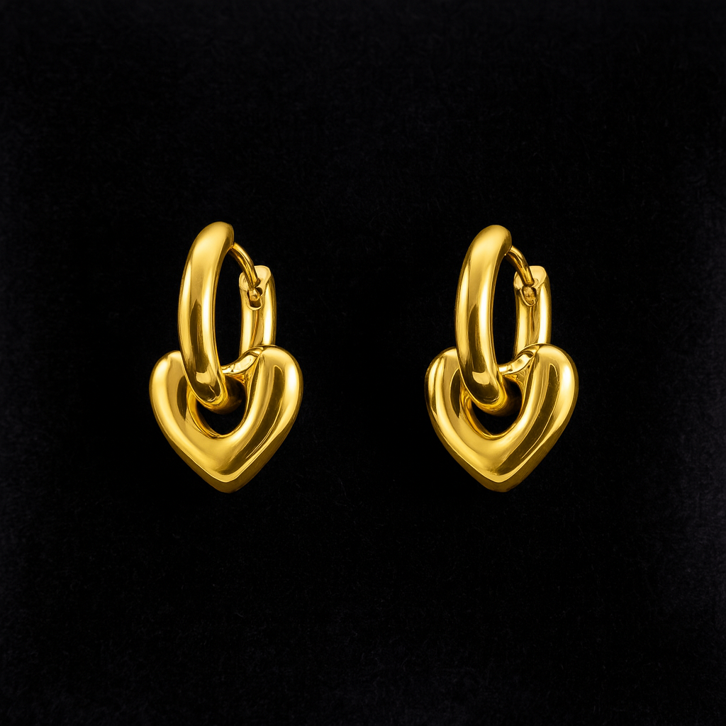 Heart Charm Hoop Earrings 925 Sterling Silver Yellow Plated