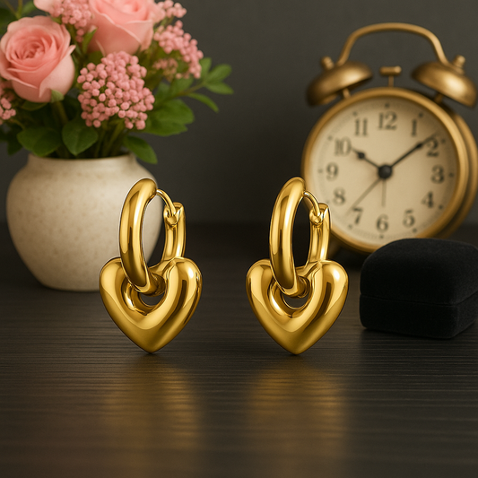 Heart Charm Hoop Earrings – 925 Sterling Silver