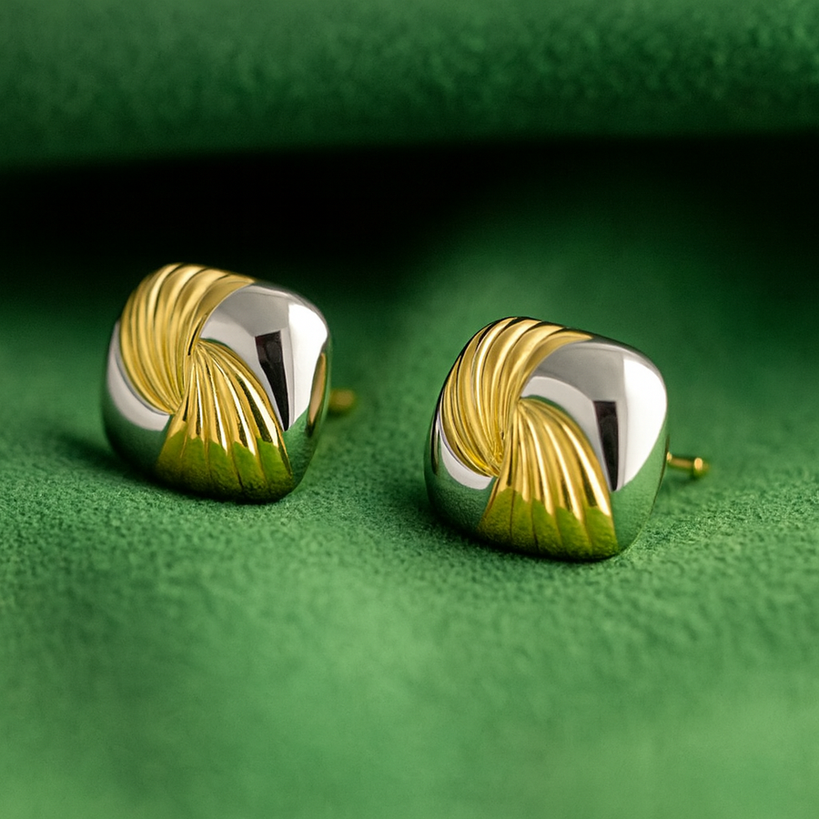 Two-Tone Knot Stud Earrings – 925 Sterling Silver