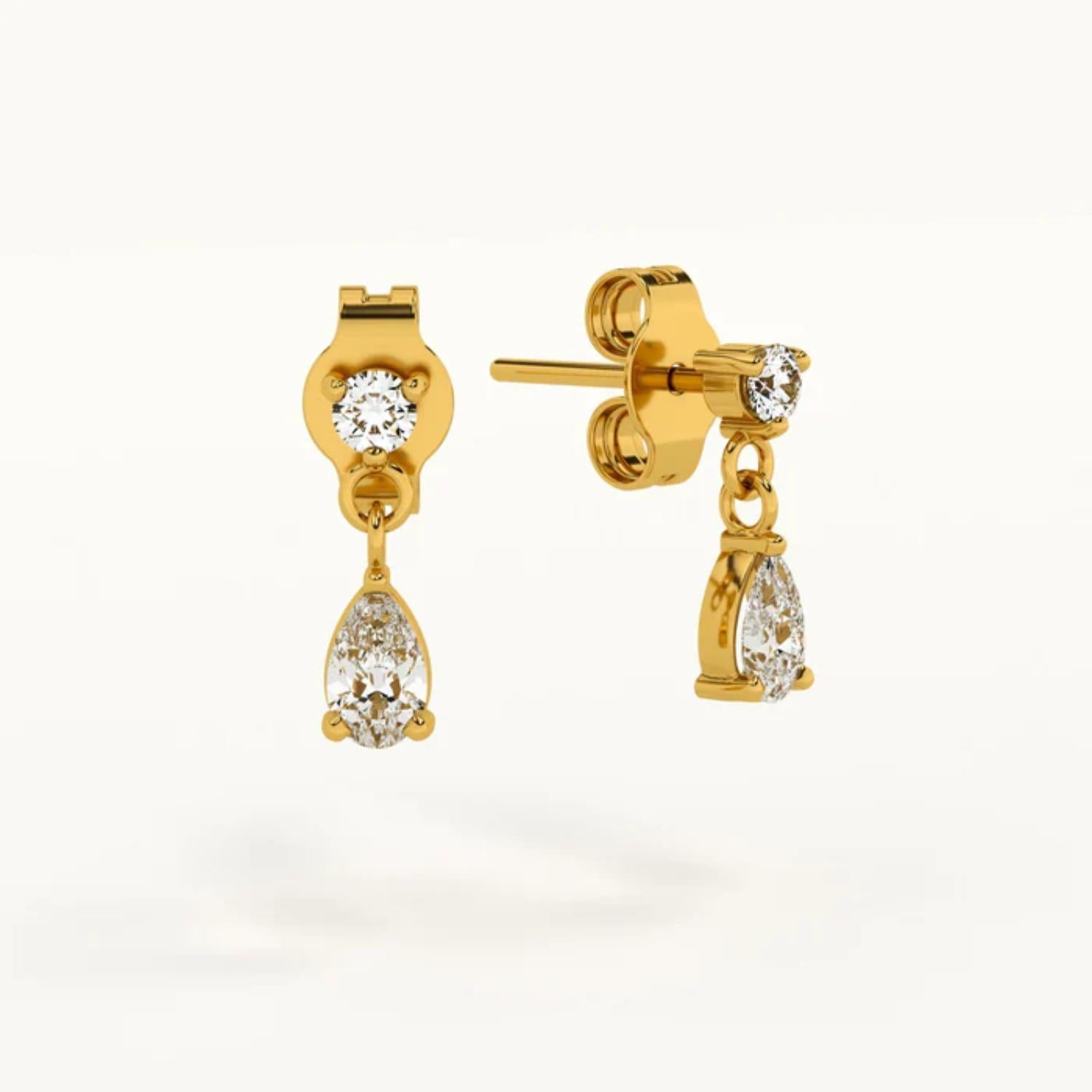 White Stone Teardrop Dangle Earrings 925 Sterling Silver Yellow Plated