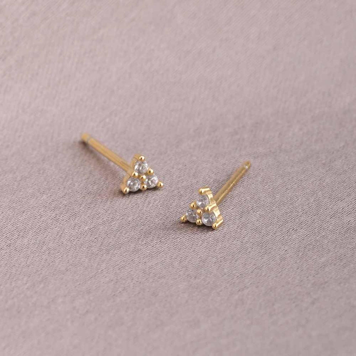 Triangle Three-Stone CZ Stud Earrings – 925 Sterling Silver