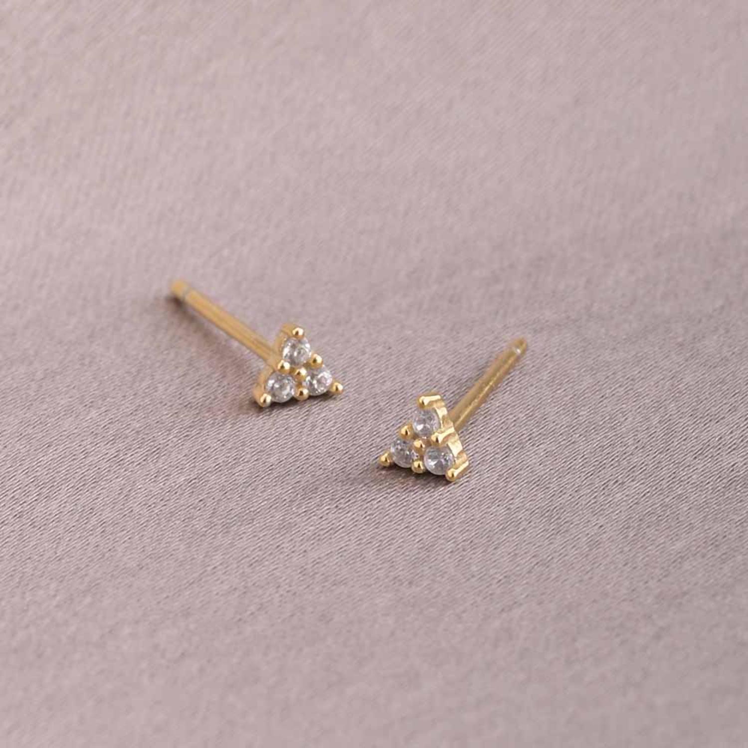 Minimalist Gold Triangle Stud Earrings 925 Sterling Silver Gold Plated