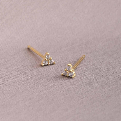 Triangle Three-Stone CZ Stud Earrings – 925 Sterling Silver