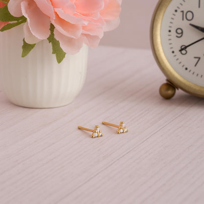 Triangle Three-Stone CZ Stud Earrings – 925 Sterling Silver