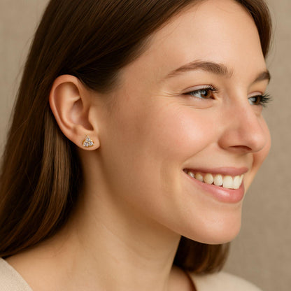 Triangle Three-Stone CZ Stud Earrings – 925 Sterling Silver