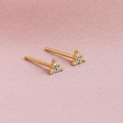 Triangle Three-Stone CZ Stud Earrings – 925 Sterling Silver