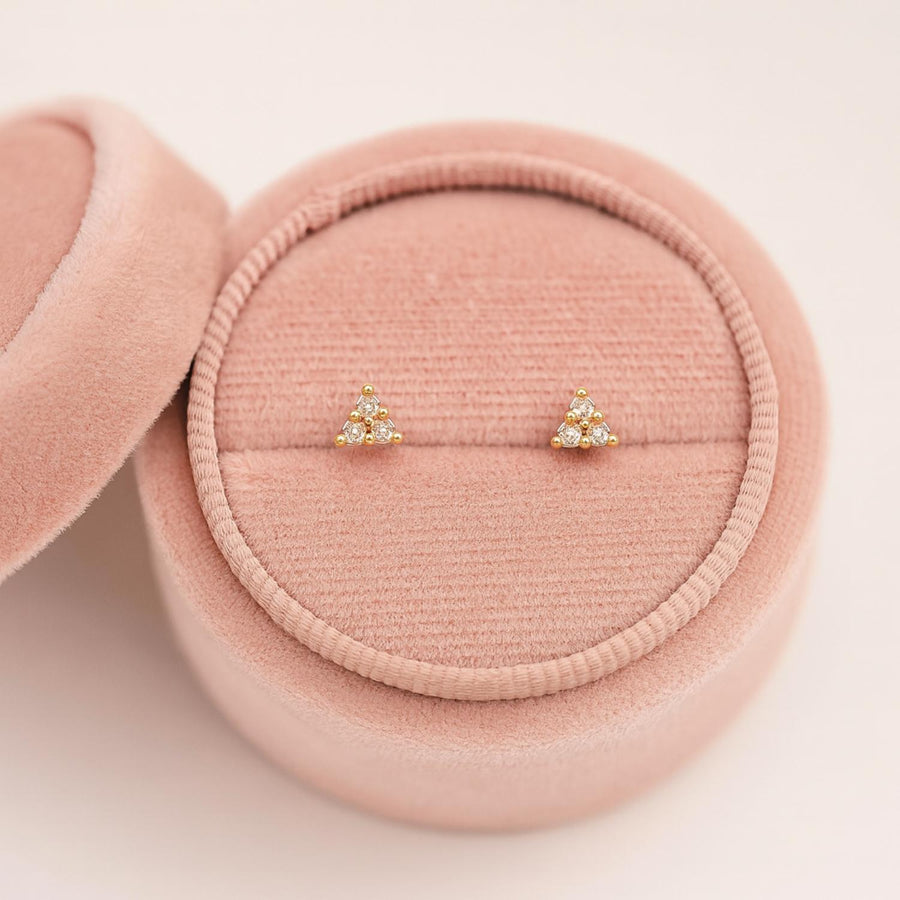 Triangle Three-Stone CZ Stud Earrings – 925 Sterling Silver