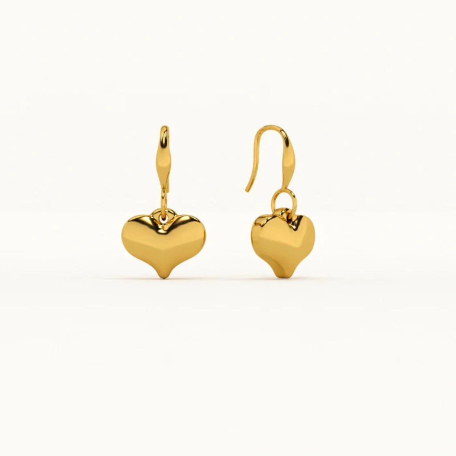 Elegant Heart Drop Dangle Earrings 925 Sterling Silver Yellow Plated