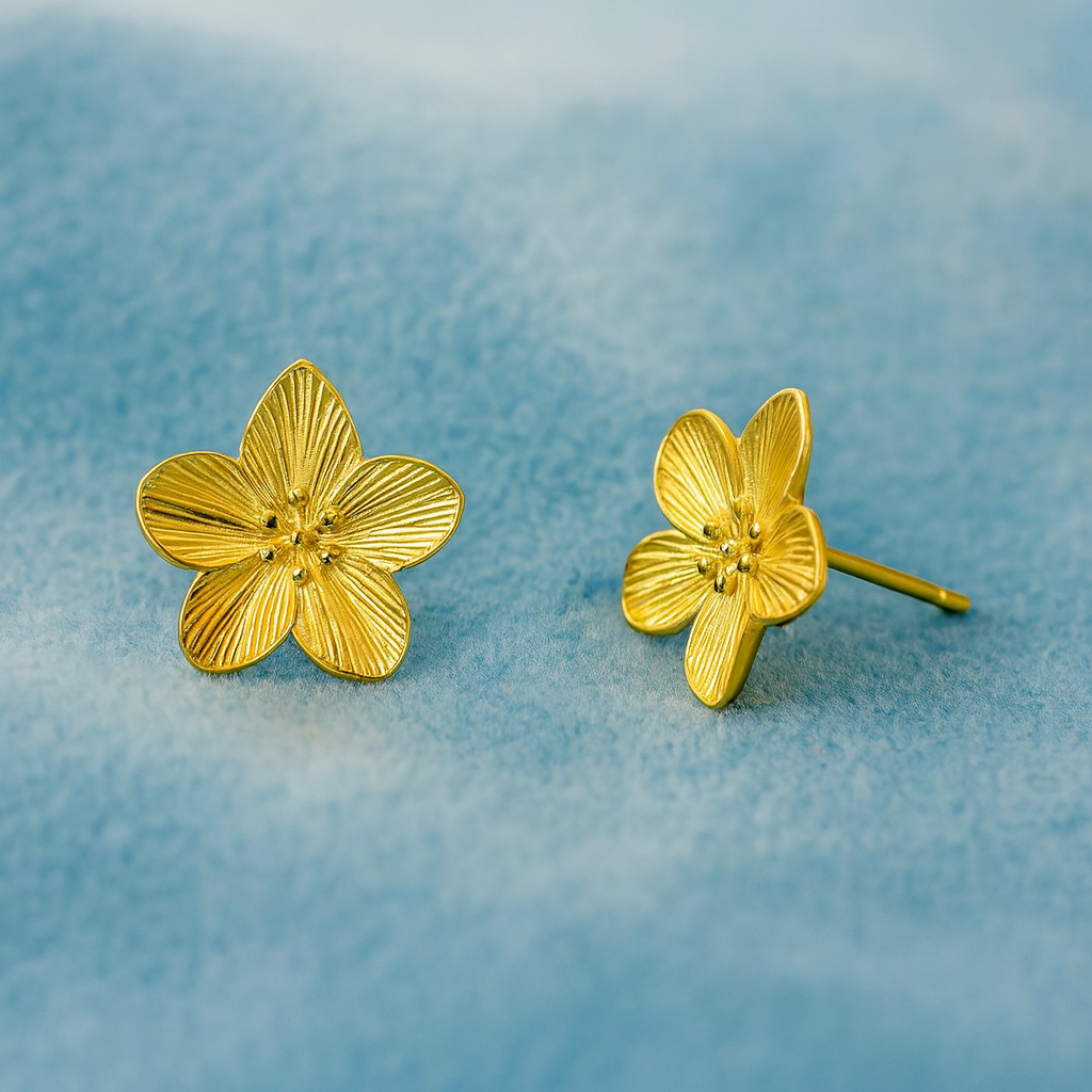 Floral Stud Earrings 925 Sterling Silver Yellow Plated