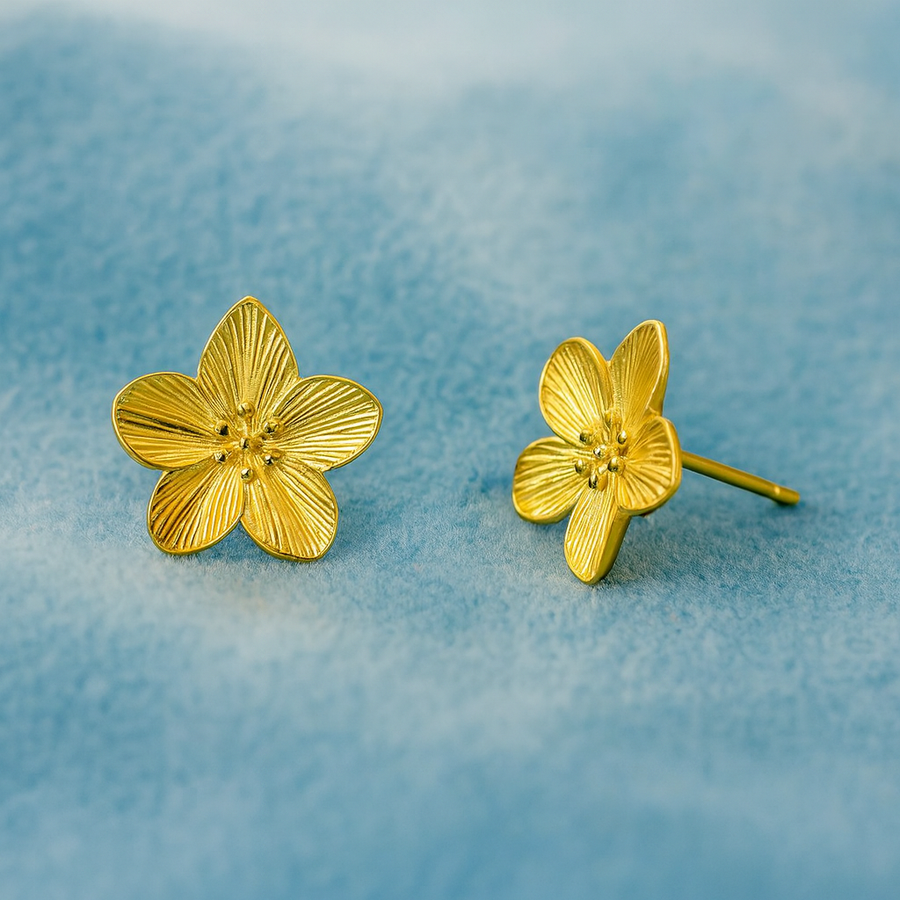 Five-Petal Flower Stud Earrings – 925 Sterling Silver