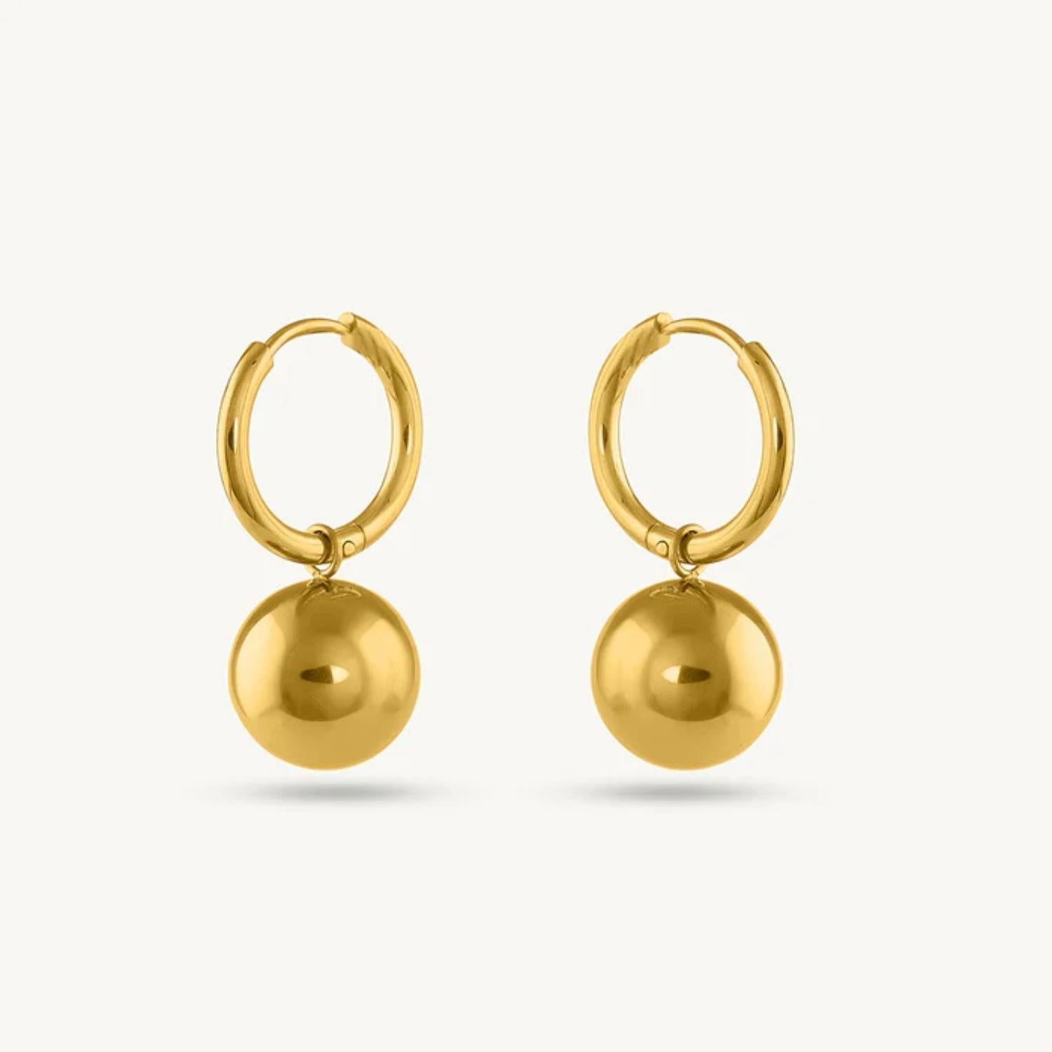 Gold Ball Drop Hoop Earrings 925 Sterling Silver Yellow Plated
