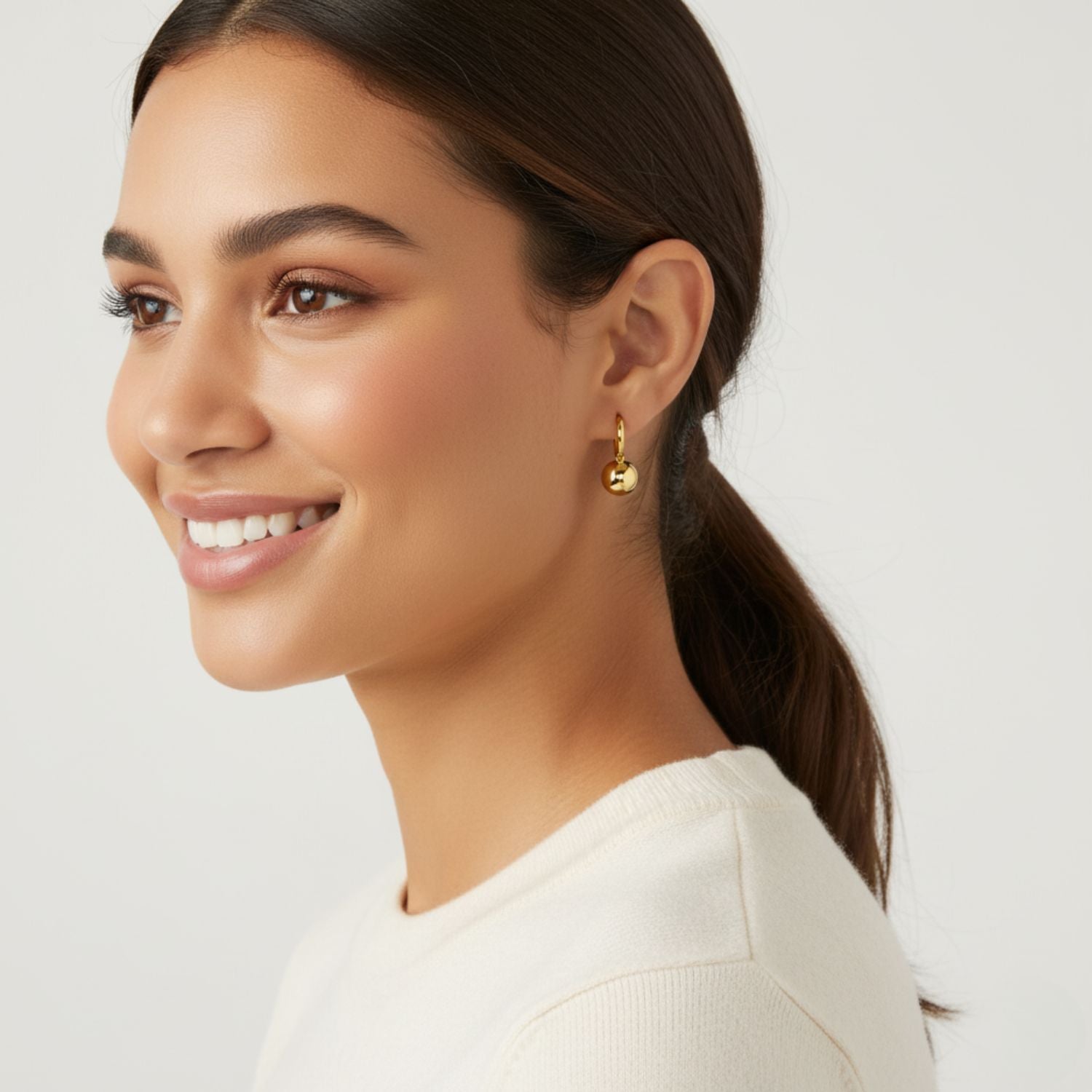 Gold Ball Drop Hoop Earrings 925 Sterling Silver Yellow Plated