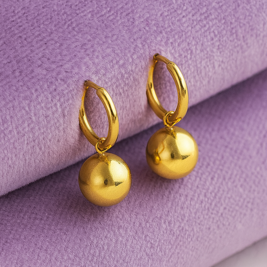 Gold Ball Drop Hoop Earrings – 925 Sterling Silver