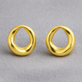 Organic Open Circle Stud Earrings 925 Sterling Silver Yellow Plated