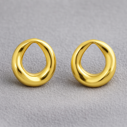 Organic Open Circle Stud Earrings – 925 Sterling Silver