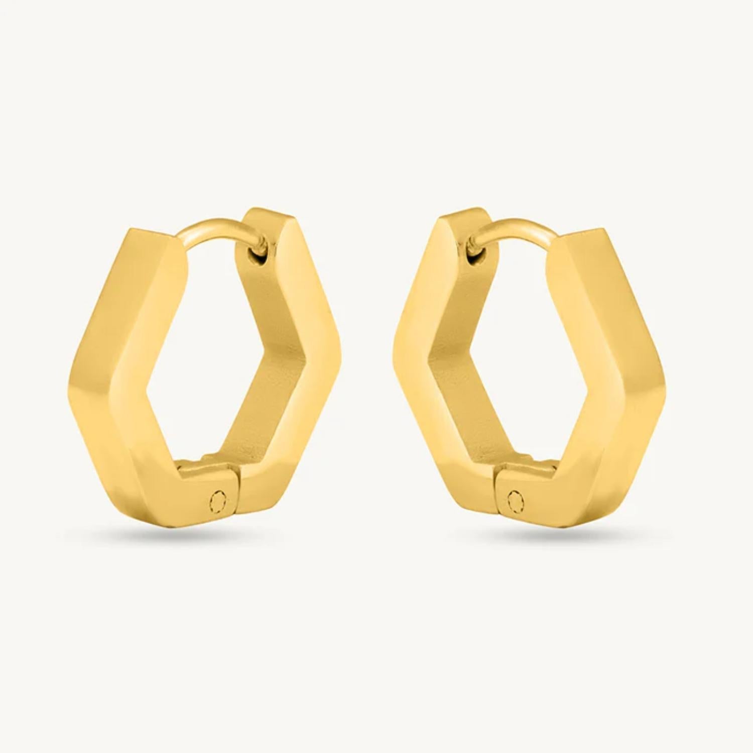 Hexagon Hoop Earrings 925 Sterling Silver Yellow Plated