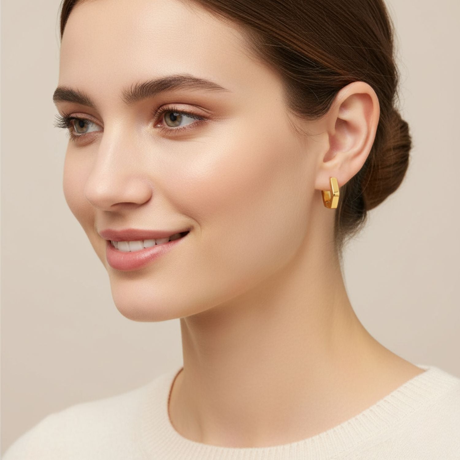 Hexagon Hoop Earrings 925 Sterling Silver Yellow Plated