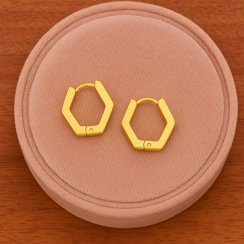 Hexagon Hoop Earrings 925 Sterling Silver Yellow Plated