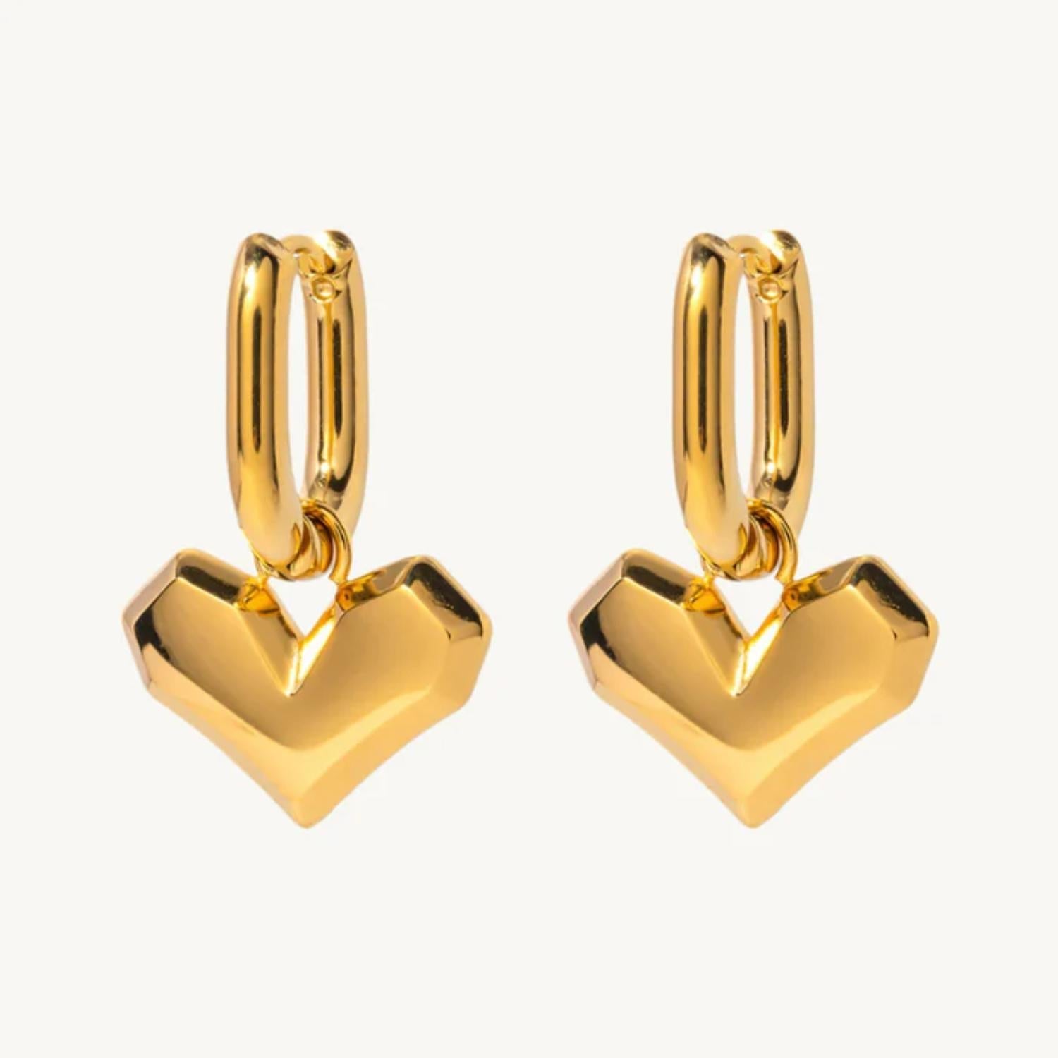 Geometric Heart Hoop Earrings 925 Sterling Silver Yellow Plated