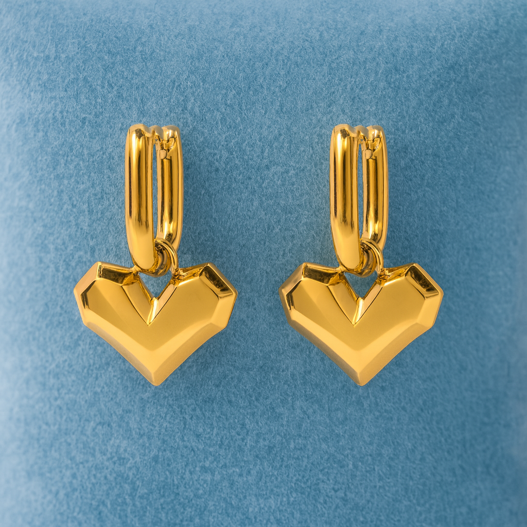 Geometric Heart Hoop Earrings 925 Sterling Silver Yellow Plated
