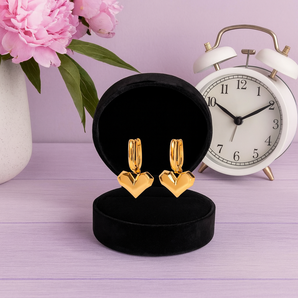 Geometric Heart Hoop Earrings 925 Sterling Silver Yellow Plated