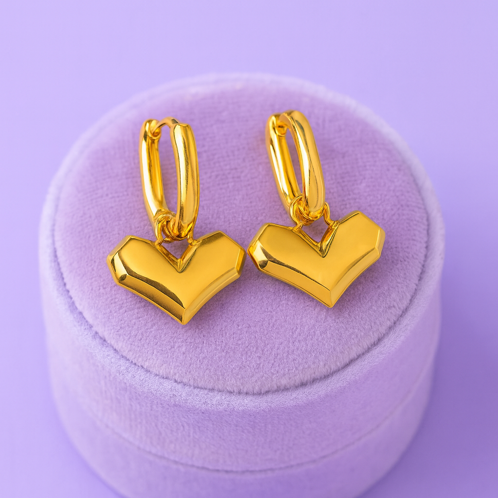 Geometric Heart Hoop Earrings 925 Sterling Silver Yellow Plated