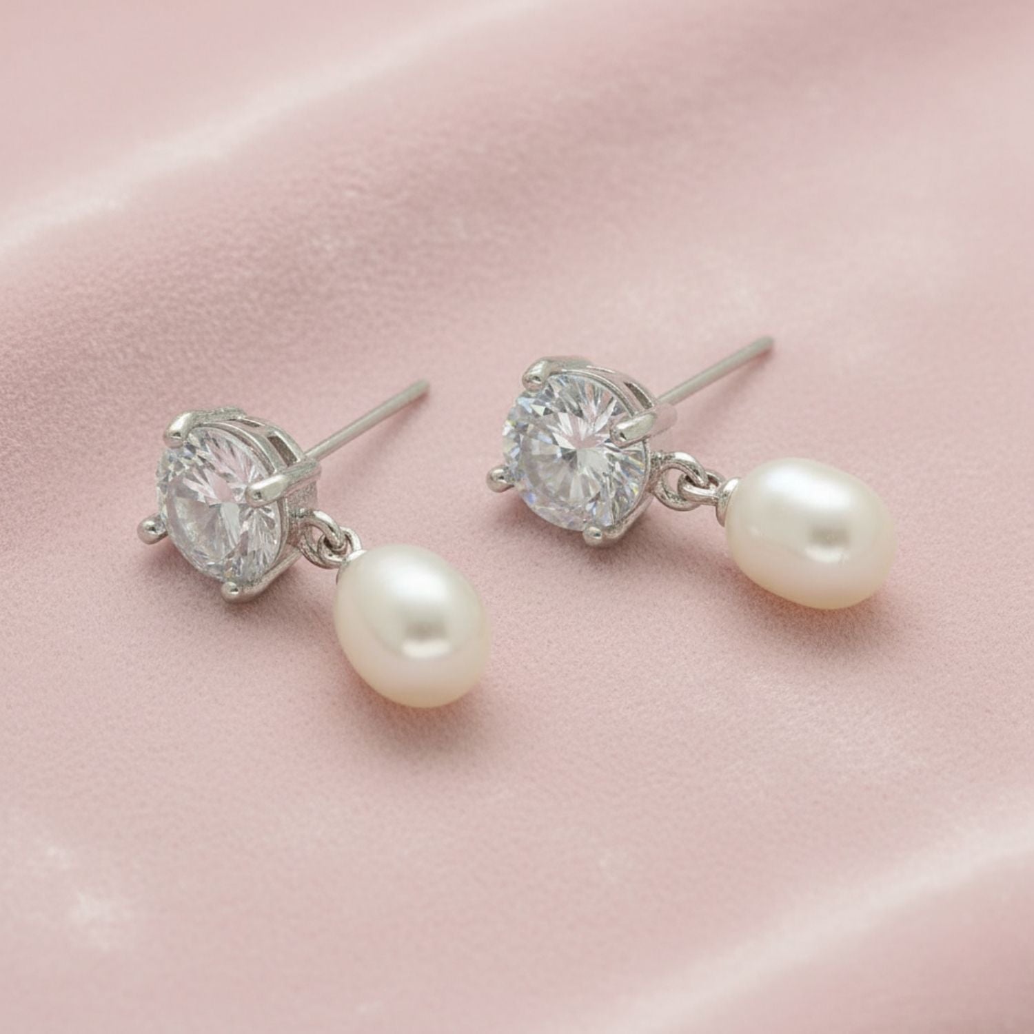 Freshwater Pearl Drops Stud Earrings 925 Sterling Silver
