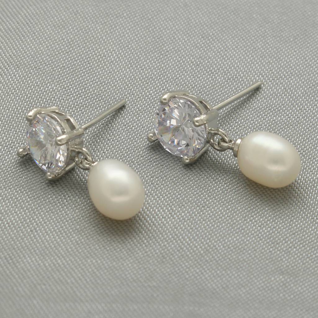 Freshwater Pearl Drops Stud Earrings 925 Sterling Silver
