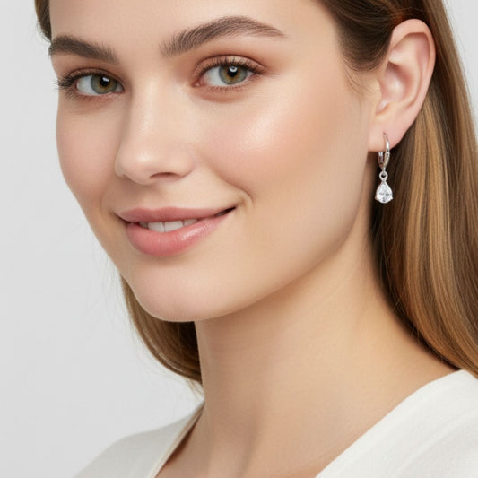 Pear CZ Drop Huggie Hoop Earrings – 925 Sterling Silver