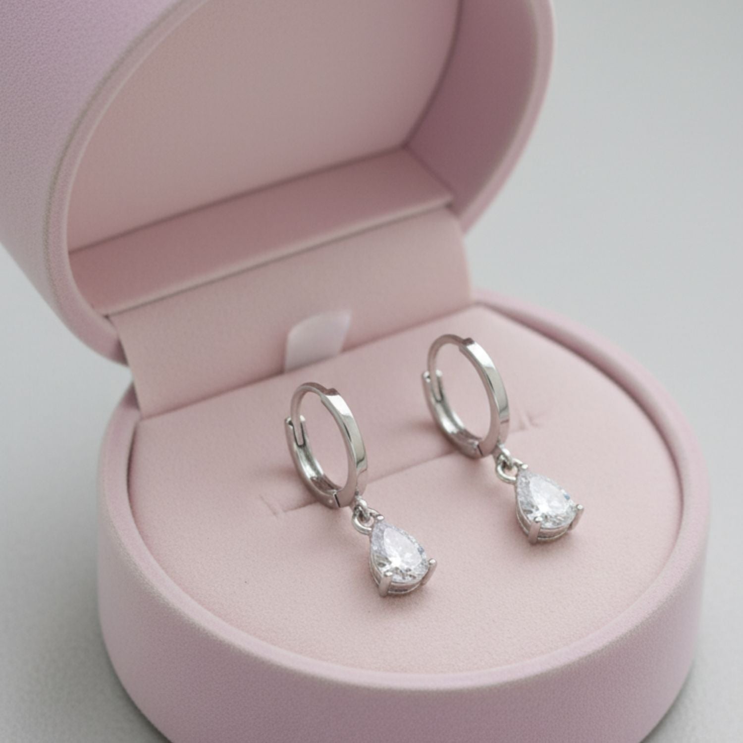 Pear CZ Drops Huggie Hoop Earrings 925 Sterling Silver