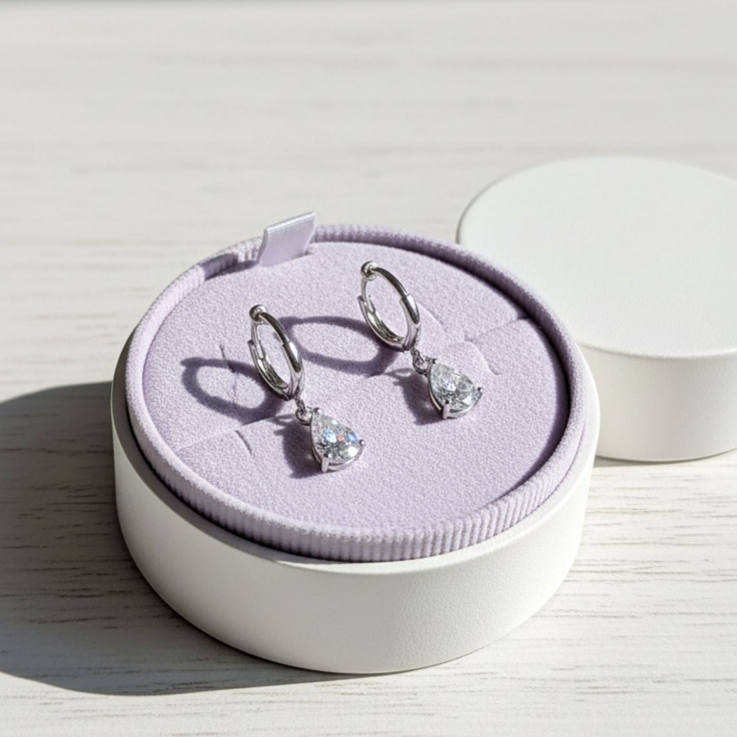 Pear CZ Drops Huggie Hoop Earrings 925 Sterling Silver