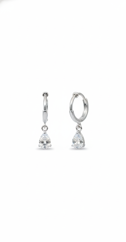 Pear CZ Drops Huggie Hoop Earrings 925 Sterling Silver