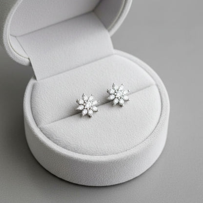 Snowflake Starburst CZ Cluster Stud Earrings – 925 Sterling Silver