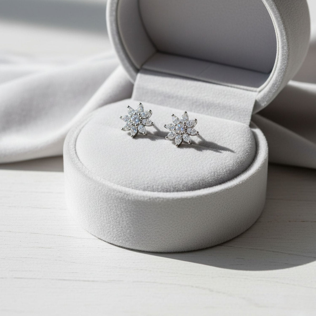 Snowflake Starburst CZ Cluster Stud Earrings – 925 Sterling Silver