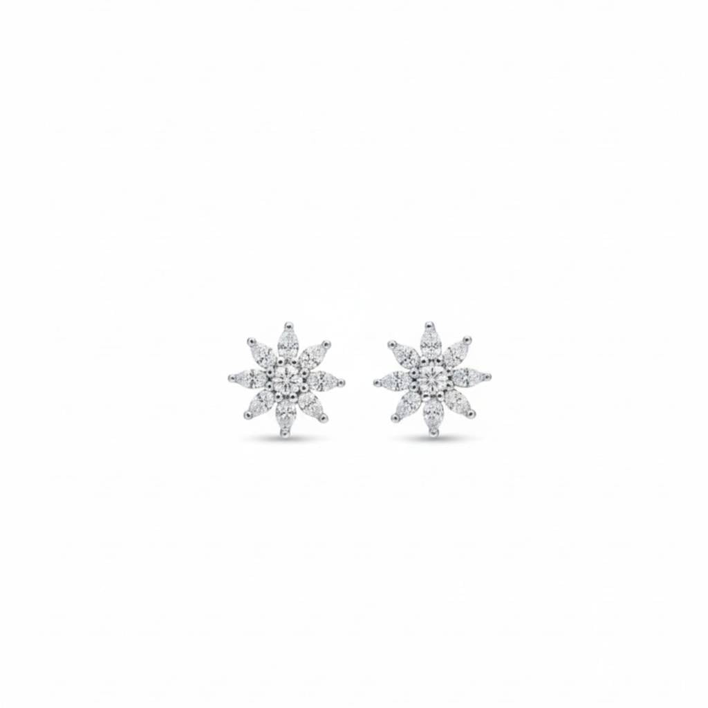 Snowflake Starburst CZ Cluster Stud Earrings – 925 Sterling Silver