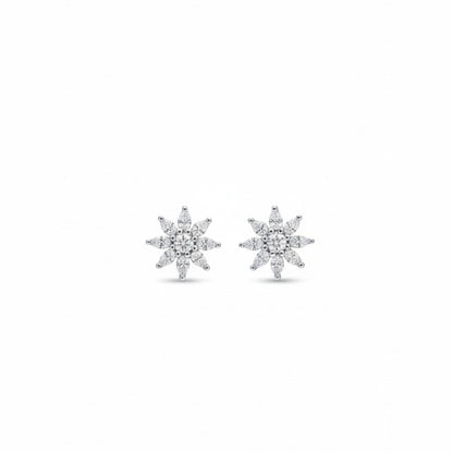 Snowflake Starburst CZ Cluster Stud Earrings – 925 Sterling Silver