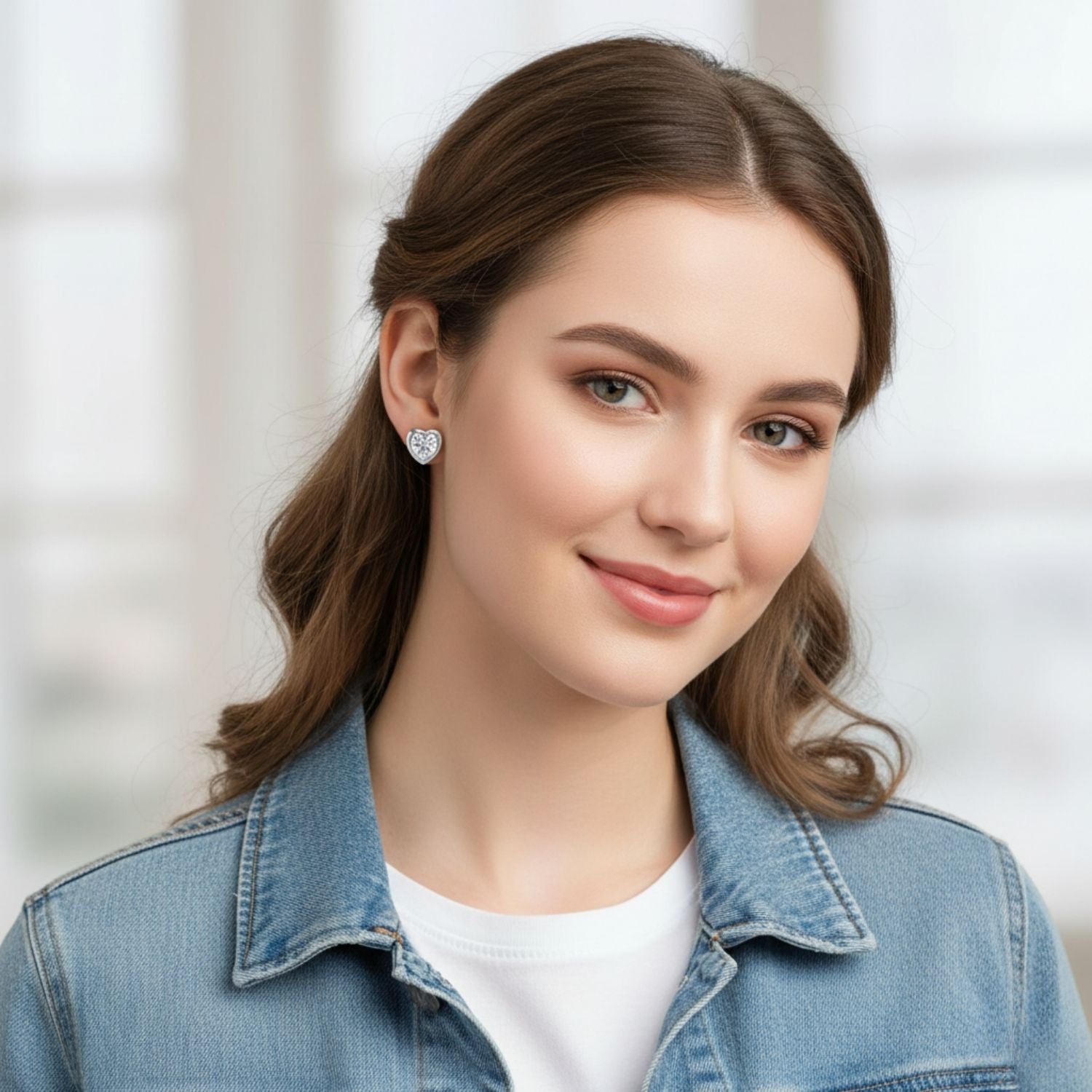 Heart CZ Stud Earrings 925 Sterling Silver