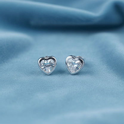 Heart CZ Stud Earrings – 925 Sterling Silver