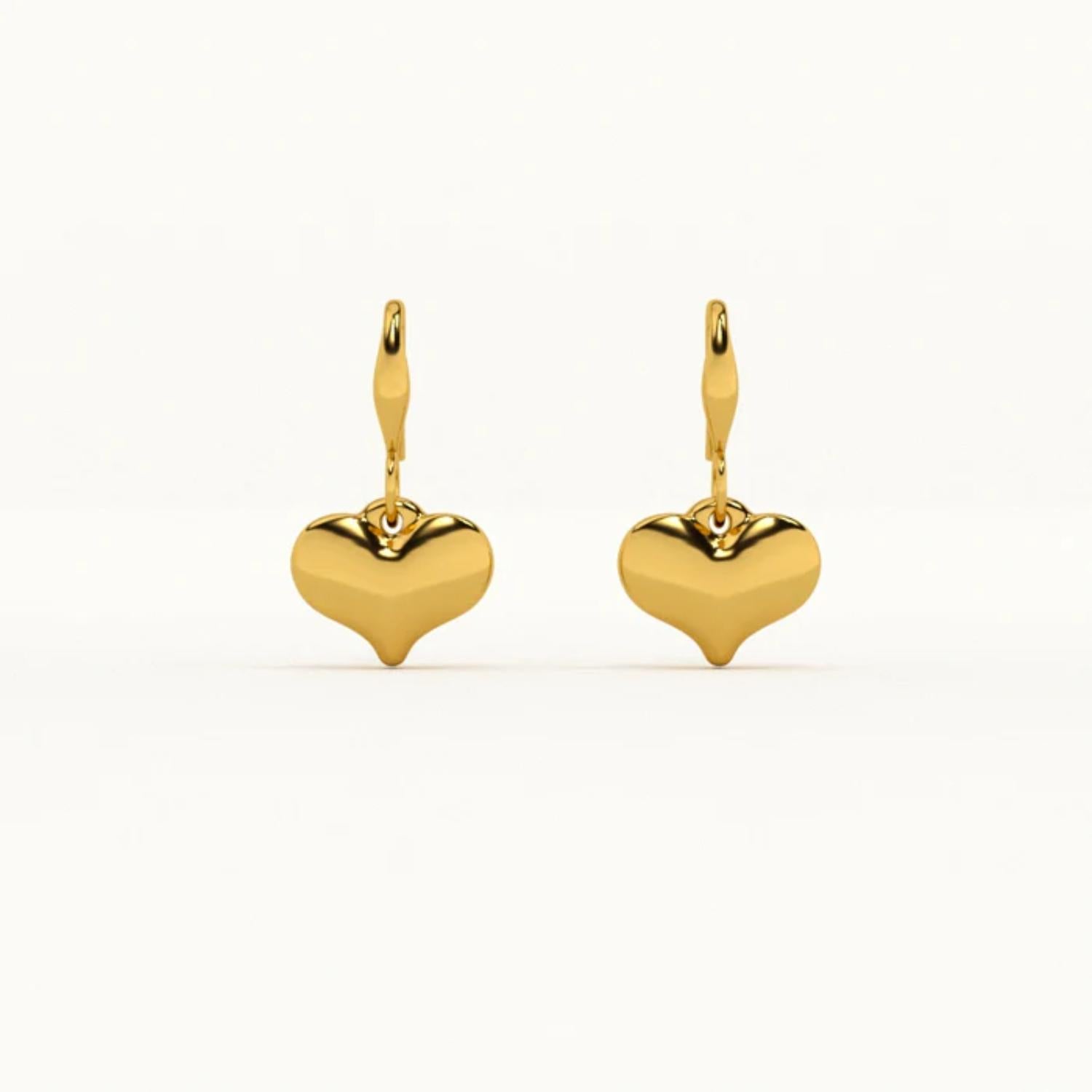 Elegant Heart Drop Dangle Earrings 925 Sterling Silver Yellow Plated
