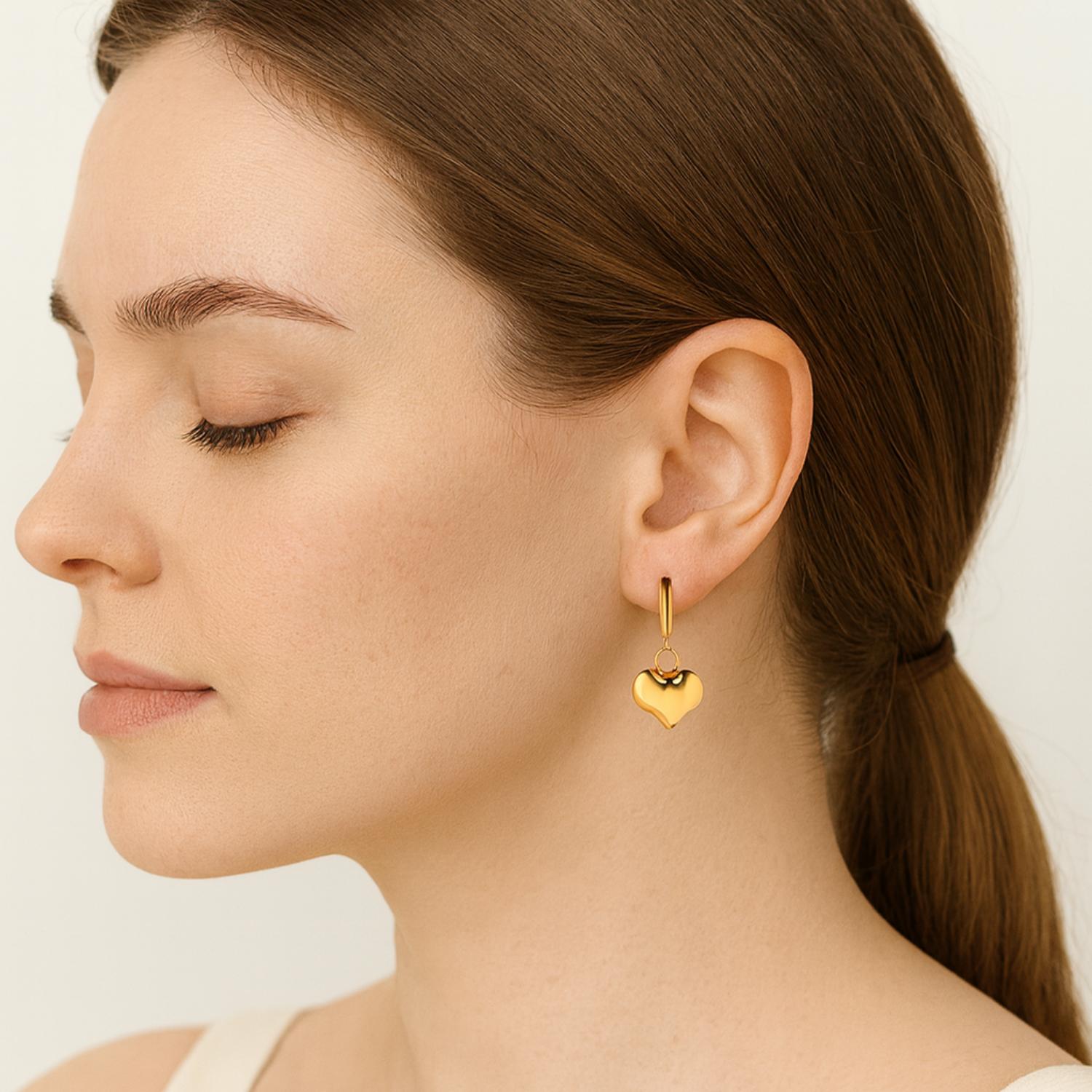 Elegant Heart Drop Dangle Earrings 925 Sterling Silver Yellow Plated