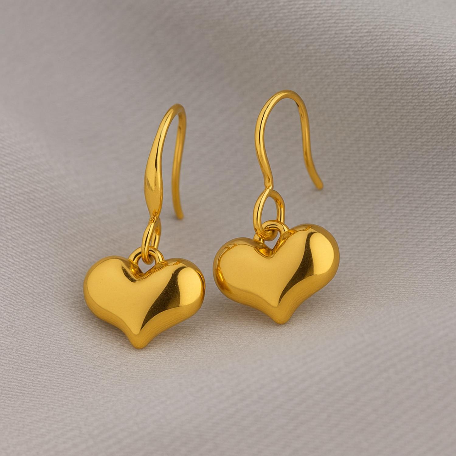 Elegant Heart Drop Dangle Earrings 925 Sterling Silver Yellow Plated