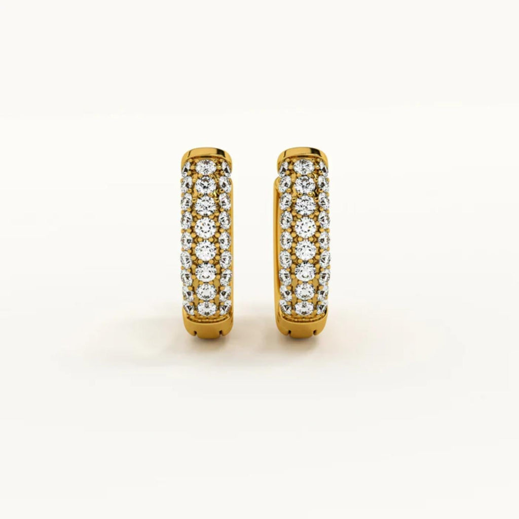 Classic Pave Set Sparkling Hoop Earrings 925 Sterling Silver Yellow Plated