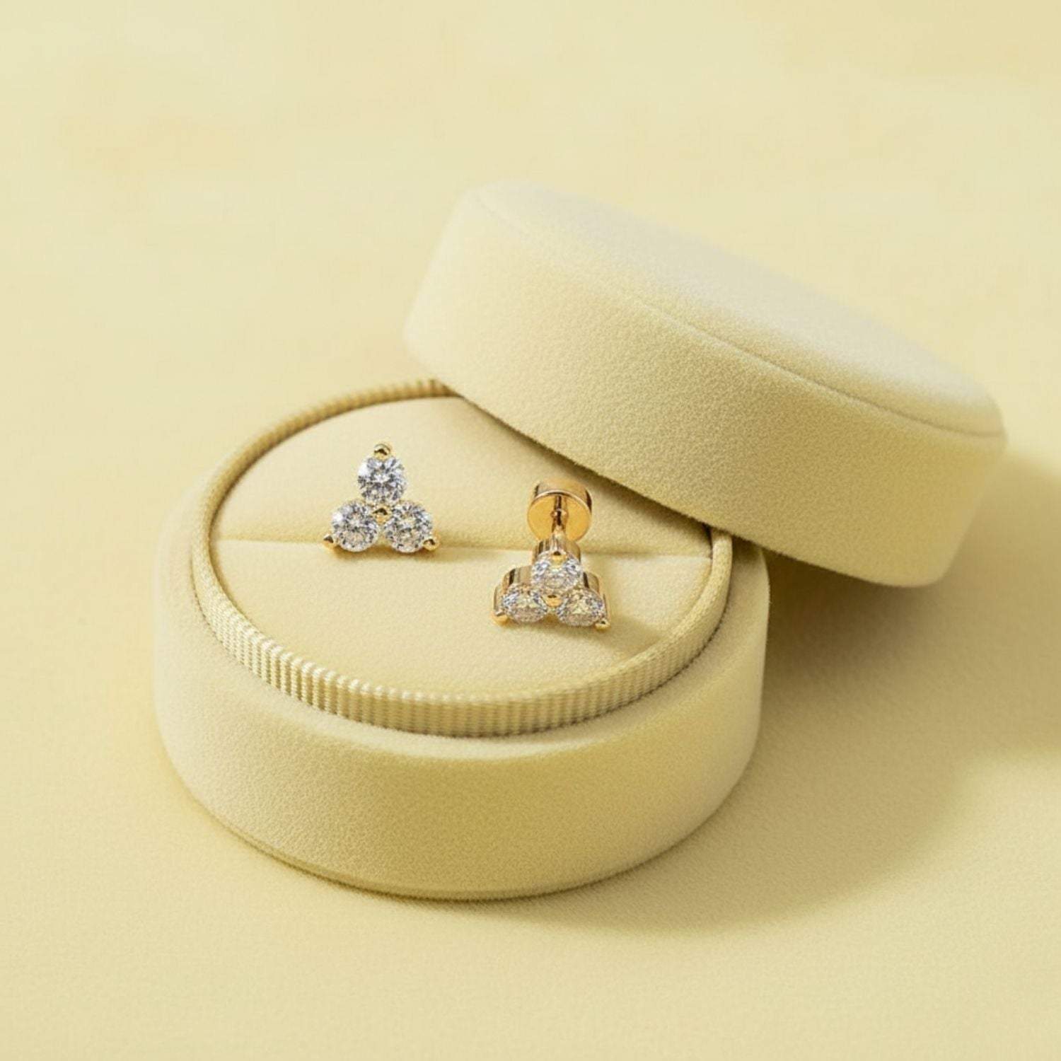 Triple CZ Stud Earrings 925 Sterling Silver Yellow Plated