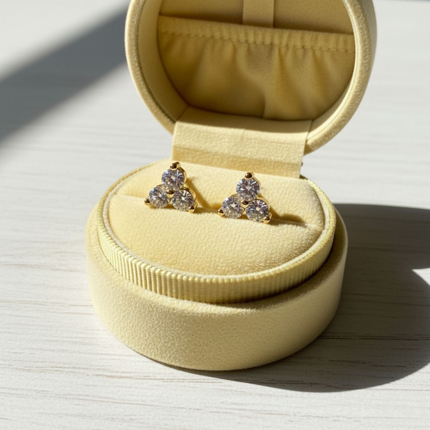 Triple CZ Stud Earrings 925 Sterling Silver Yellow Plated